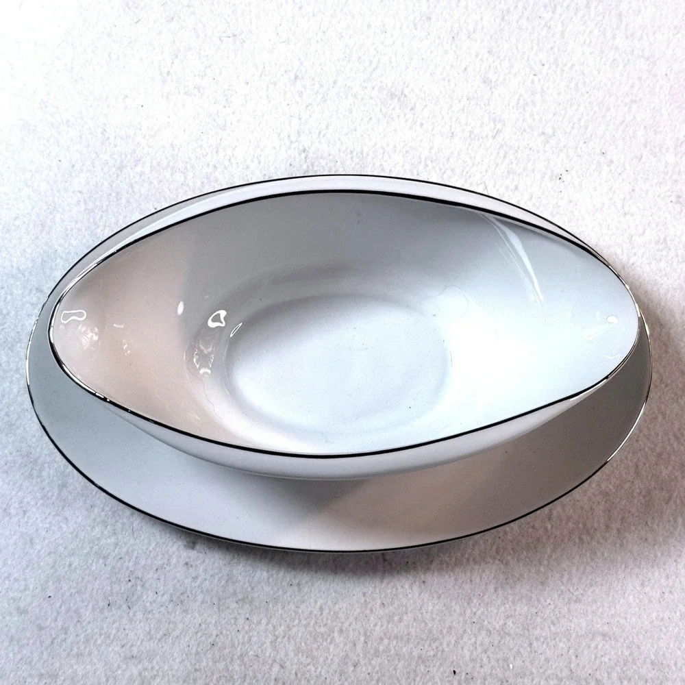 Vintage Sterling Fine China Florentine Gravy Boat Underplate Floral Japan MCM